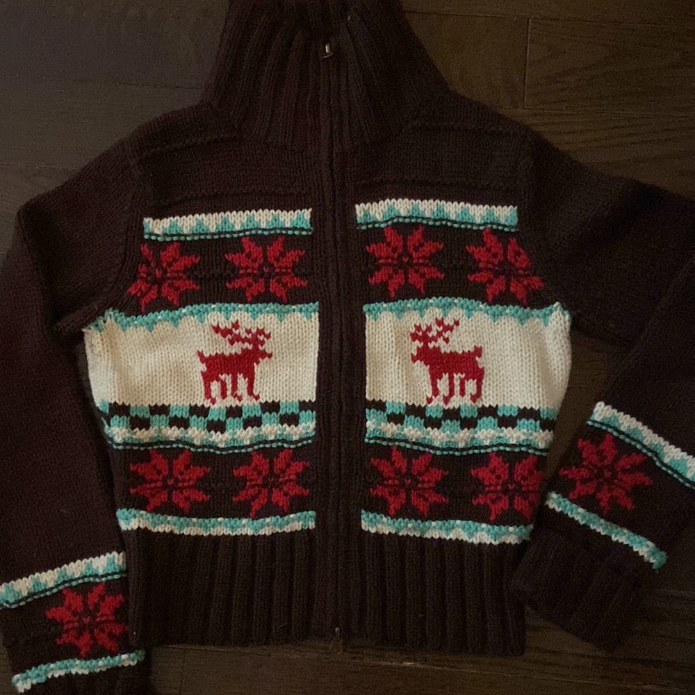 Woman’s woven sweater Abercrombie Fitch size M brown ugly holiday Christmas